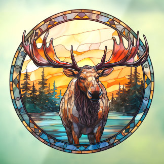Wilderness Forest Moose Faux Stained Glass Fensteraufkleber