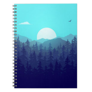 Wilderness Forest Sunrise Vintag Illustration Notizblock