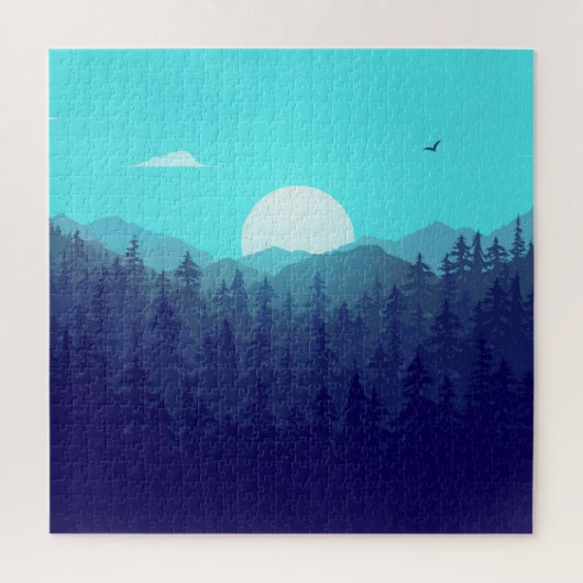 Wilderness Forest Sunrise Vintag Illustration Puzzle (Vertikal)