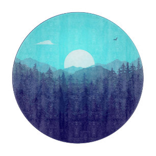 Wilderness Forest Sunrise Vintag Illustration Schneidebrett