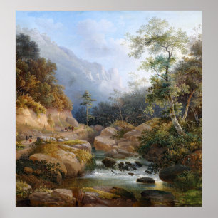 Wilderness Hikers Mountain Stream Wasserfall Poste Poster