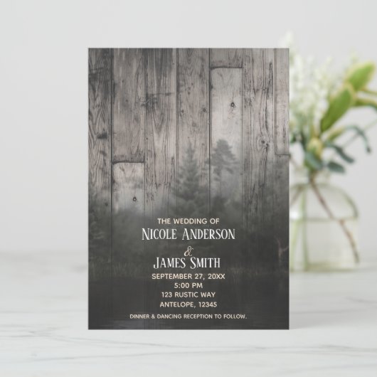 Wilderness Lake Pine Trees Forest & Wood Wedding Einladung (Stehend Vorderseite)