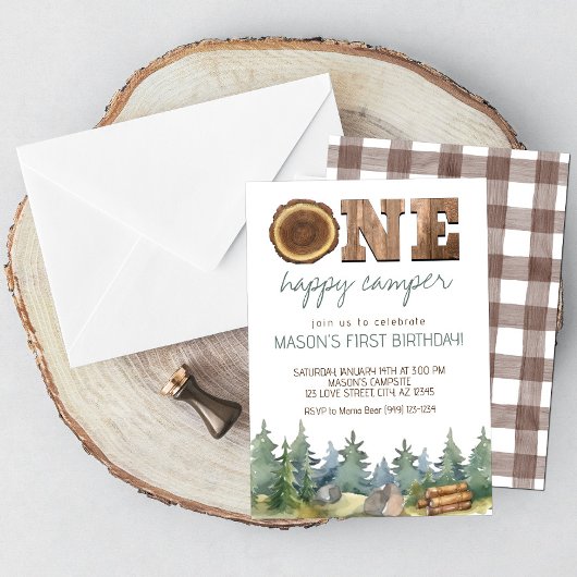 Wilderness One Happy Camper Boy's 1. Geburtstag Einladung