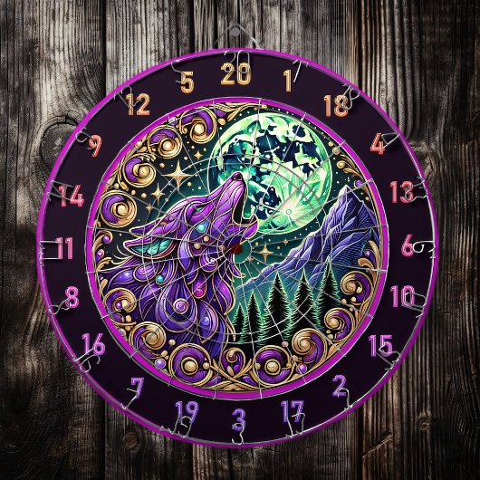 Wilderness ruft: Wolf und Goldener Mond Dartscheibe