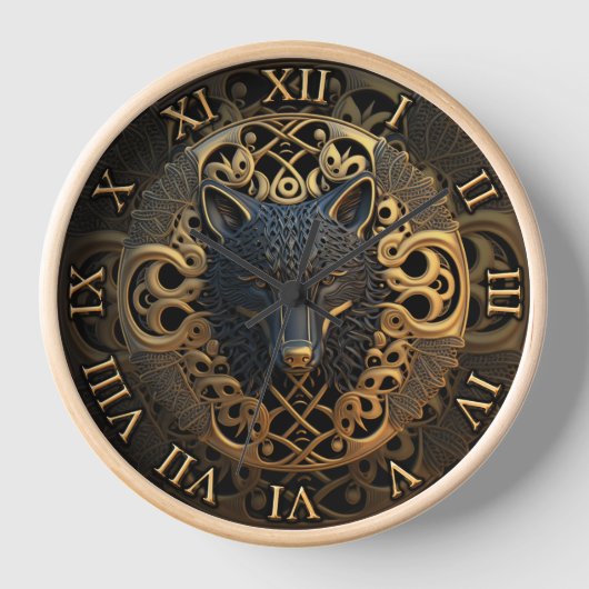 Wilderness Wall Art Howling Wolf mit 3D-Deko Uhr (Vorderseite)