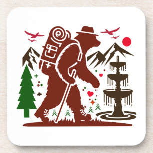 Wilderness Wanderbär Explorer Kunst drucken Getränkeuntersetzer