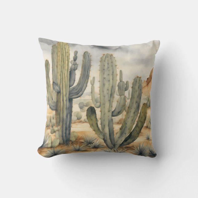 Wilderness Watercolor Cactus Mojave Desert Kissen (Vorderseite)