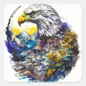 Wilderness Watercolor Forest Moon Eagle Quadratischer Aufkleber (Vorderseite)
