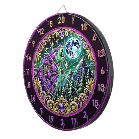 Wilderness Wolf Howling unter Vollmond Dartscheibe (Vorderseite rechts)