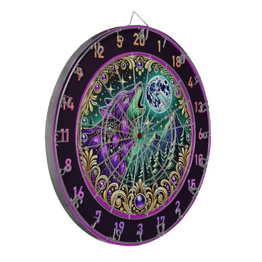 Wilderness Wolf Howling unter Vollmond Dartscheibe (Vorderseite Links)