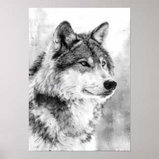 Wildernessgeist - Grauer Wolf Feinkunstskizze Poster
