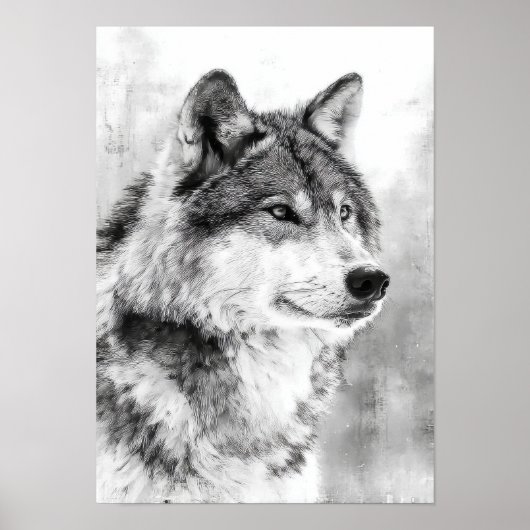 Wildernessgeist - Grauer Wolf Feinkunstskizze Poster (Vorne)