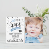 Wildes Abenteuer Erster Geburtstag Einladung Blau (Stehend Vorderseite)