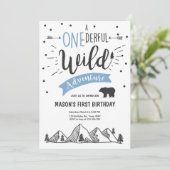 Wildes Abenteuer Erster Geburtstag Einladung Blau (Stehend Vorderseite)