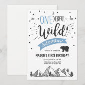 Wildes Abenteuer Erster Geburtstag Einladung Blau (Vorne/Hinten)