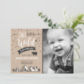 Wildes Abenteuer Erster Geburtstag Einladung Brown (Stehend Vorderseite)