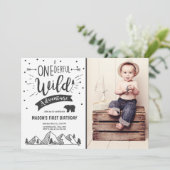 Wildes Abenteuer Erster Geburtstag Einladung Wild (Stehend Vorderseite)