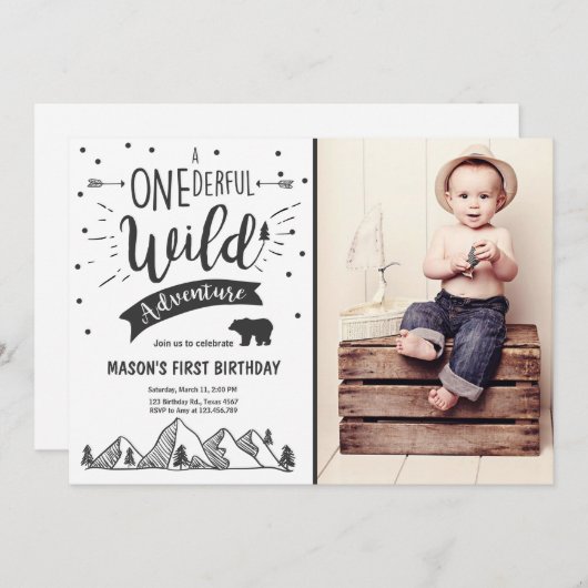 Wildes Abenteuer Erster Geburtstag Einladung Wild  (Vorne/Hinten)