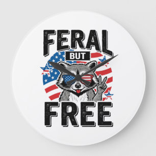 Wildes aber freies patriotisches Waschbär-Vintage- Große Wanduhr