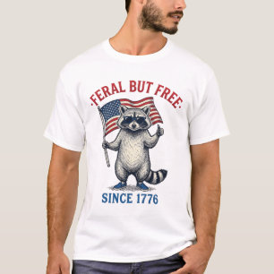 Wildes aber freies patriotisches Waschbär-Vintage- T-Shirt