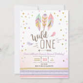 Wildes Boho Stammes- Mädchen-lila Goldfedern Einladung (Vorderseite)