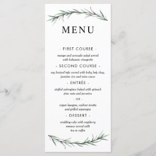 Wildes botanisches Hochzeits-Menü Rosemarys Menükarte