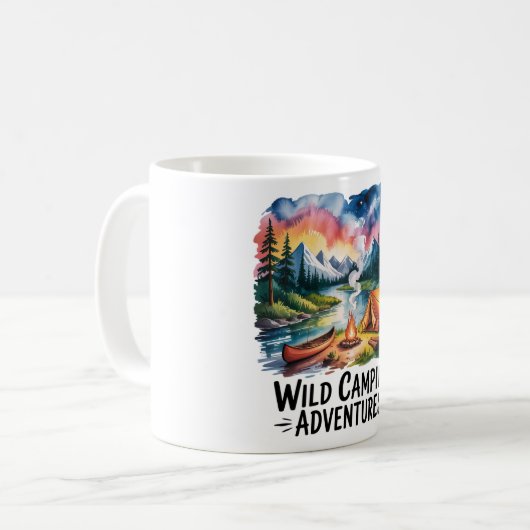 Wildes Camping Adventures Wasserfarben Design Kaffeetasse (Vorderseite Links)