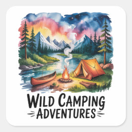 Wildes Camping Adventures Wasserfarben Design Quadratischer Aufkleber