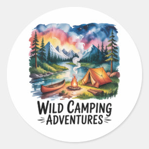 Wildes Camping Adventures Wasserfarben Design Runder Aufkleber