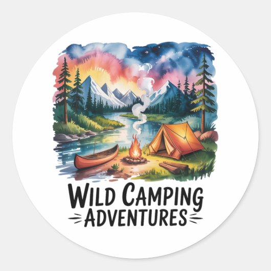 Wildes Camping Adventures Wasserfarben Design Runder Aufkleber (Vorderseite)