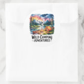 Wildes Camping Adventures Wasserfarben Design Runder Aufkleber (Tasche)