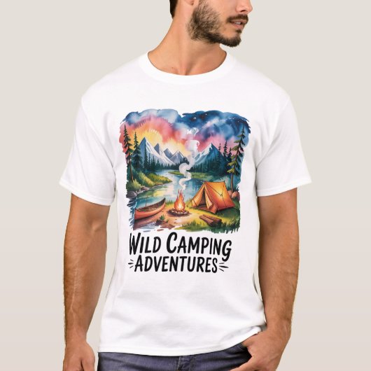 Wildes Camping Adventures Wasserfarben Design T-Shirt (Vorderseite)
