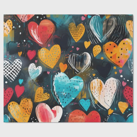 Wildes, farbiges Herz Geschenkpapier (Flach)