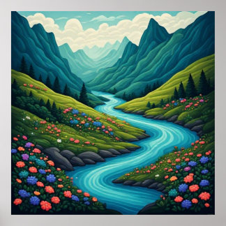 Wildes Flusstal in Juwelenfarben 🌊 Poster
