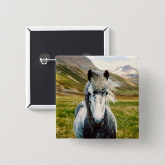 Wildes graues Pferd in den Bergen Button (Vorne & Hinten)