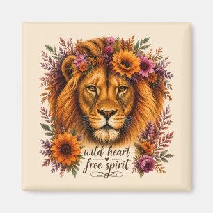 Wildes Herz Freier Geist Boho Floral Löwen Kunst Magnet