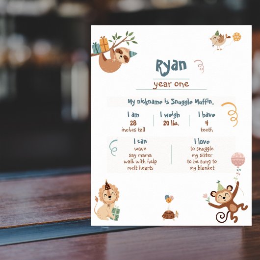 Wildes Jahr Eins Meilensteine Poster mit Zootieren