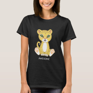 Wildes junges Leopard-Tier Cartoon T-Shirt