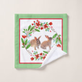 Wildes Kaninchen und Roter Blumenreath Badhandtuch Set (Waschlappen)