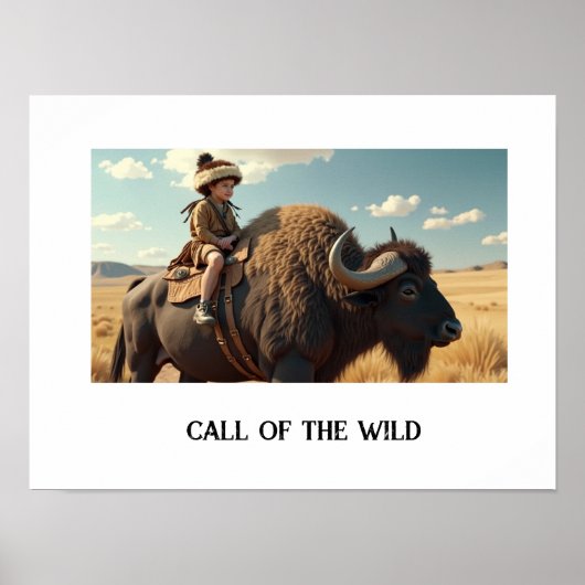 Wildes Kind, das auf dem Bison reitet Poster (Vorne)