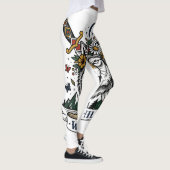 Wildes Kind Wolf Blumenkrone Dolch Tattoo Flash F Leggings (Rechts)