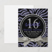 Wildes lila Party des Glitzer-Blickzebra-Bonbon-16 Einladung (Vorne/Hinten)