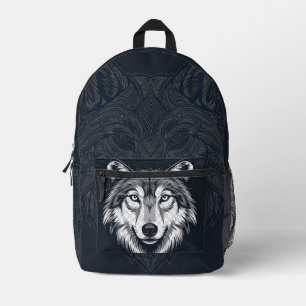 Wildes Lone-Wolf-Kopf-Grafik-All-Over-Print-Bag Bedruckter Rucksack