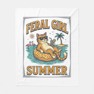 Wildes Mädchen Sommer Katze Schwimmt Vintage-Shirt Fleecedecke