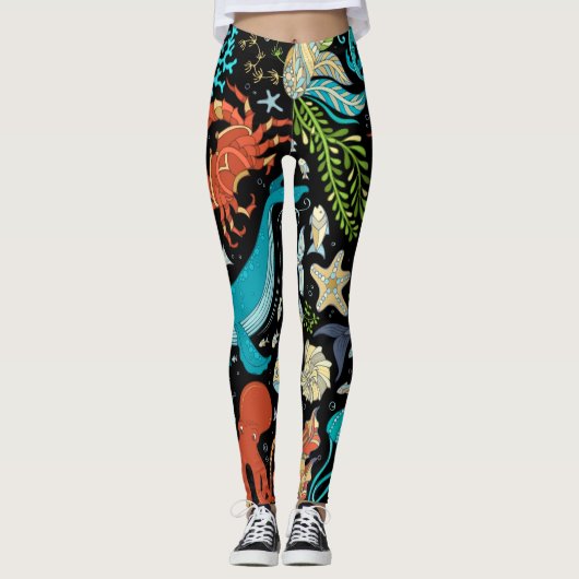 Wildes Meeresleben: farbenfroh Vintag. Leggings (Vorderseite)