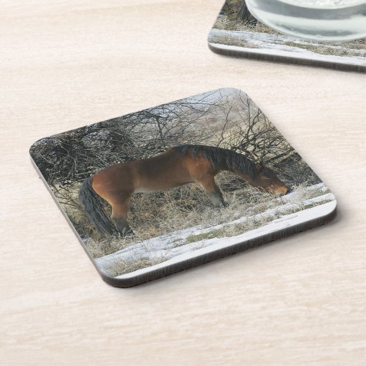 Wildes Mustang-Pferd im Schnee 1 Untersetzer (Linke Seite)