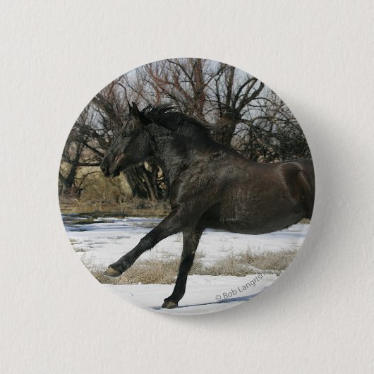 Wildes Mustang-Pferd im Schnee 2 Button (Vorderseite)