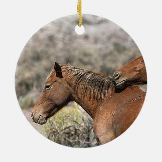 Wildes Mustang-Pferdeberühren Keramikornament (Hinten)