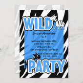 Wildes Party/Blaues Zebra Einladung (Vorne/Hinten)