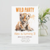 Wildes Party Tiger Kinder zum Geburtstag Einladung (Stehend Vorderseite)